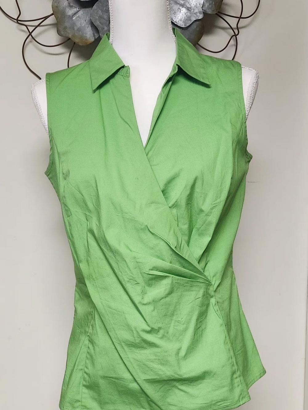 Talbots Sleeveless Collared Wrap Top - Green Sz8